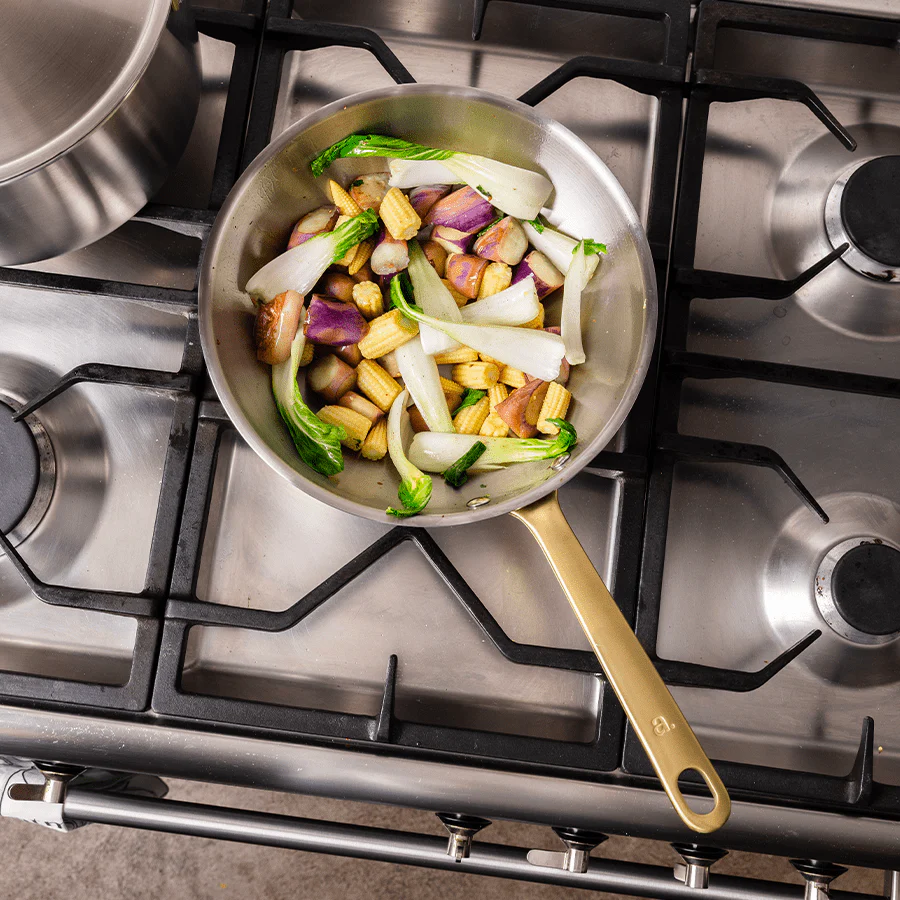 Batterie de cuisine en inox avec manches dorés, 12 pièces - Image 6