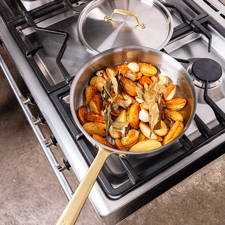 Batterie de cuisine en inox avec manches dorés, 12 pièces - Image 3