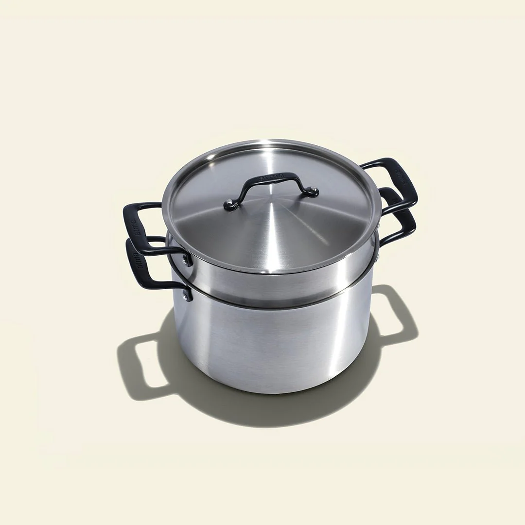Le grand faitout en inox et son pasta pot, poignées noires